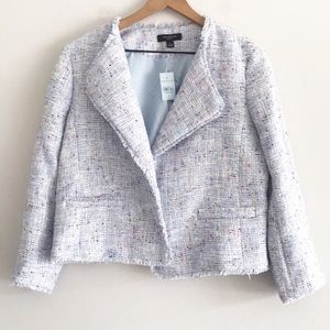 NWT Ann Taylor Open Cropped Tweed Fringe Blazer 8P